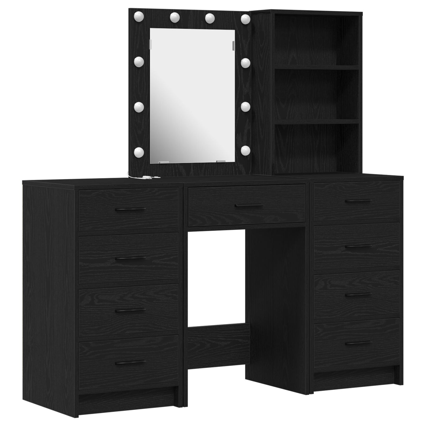 3-delars sminkbord med LED svart laminat