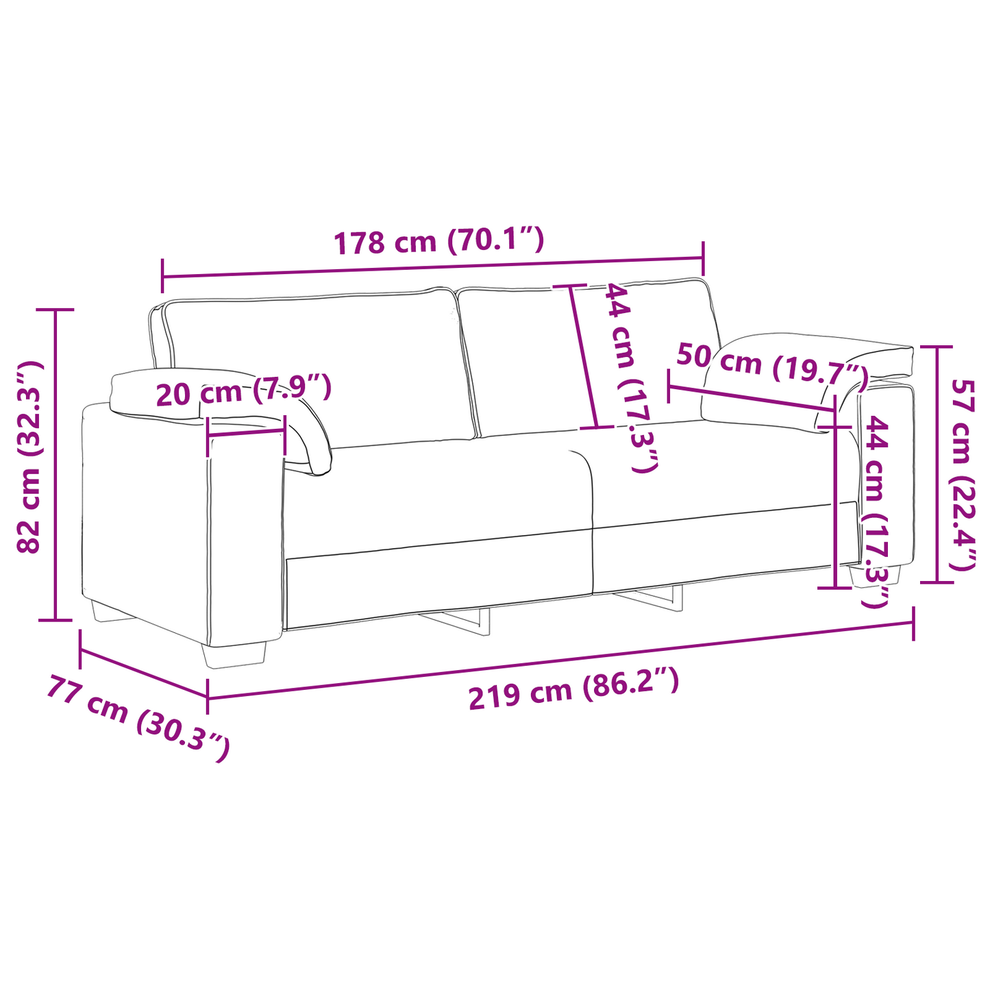 3-sits Soffa Linne 178 cm