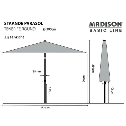 Trädgårdsparasoll Tenerife 300 cm rund grå