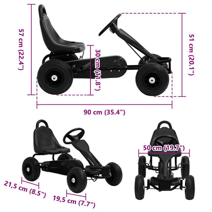 Pedaldriven gokart med luftfyllda däck svart