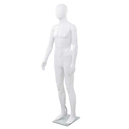 Skyltdocka man helkropps med bas i glas glansig vit 185 cm