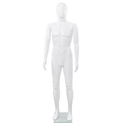 Skyltdocka man helkropps med bas i glas glansig vit 185 cm