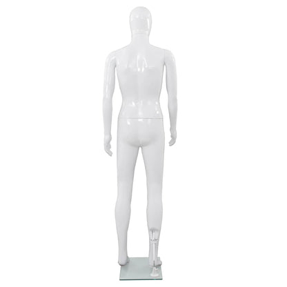 Skyltdocka man helkropps med bas i glas glansig vit 185 cm