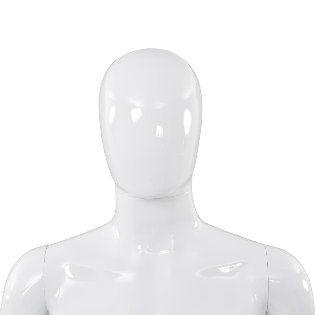 Skyltdocka man helkropps med bas i glas glansig vit 185 cm