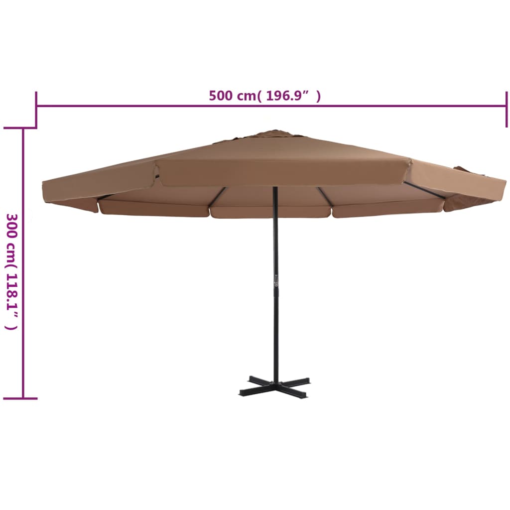 Trädgårdsparasoll med aluminiumstång 500 cm taupe