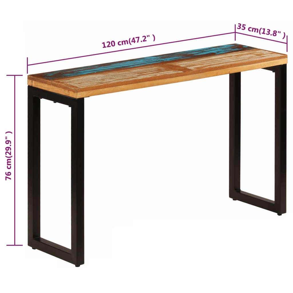 Konsolbord 120x35x76 cm massivt återvunnet trä och stål