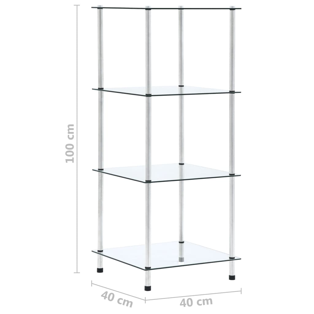 Hylla 4 hyllplan transparent 40x40x100 cm härdat glas