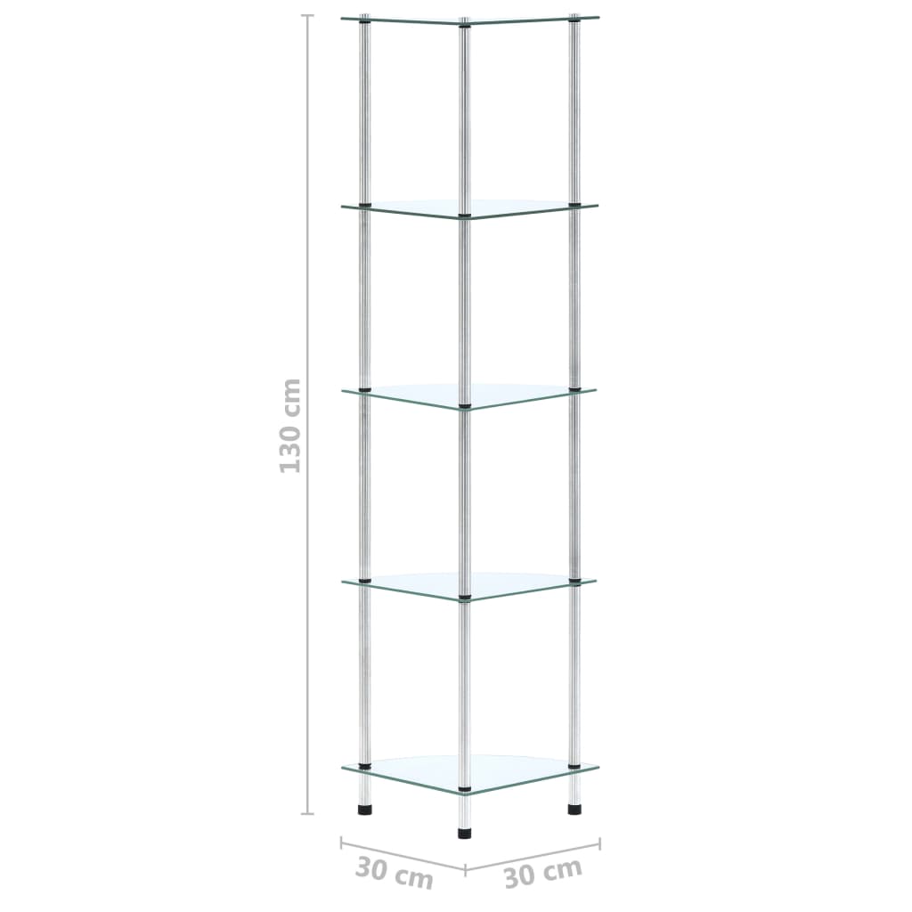 Hylla 5 hyllplan transparent 30x30x130 cm härdat glas