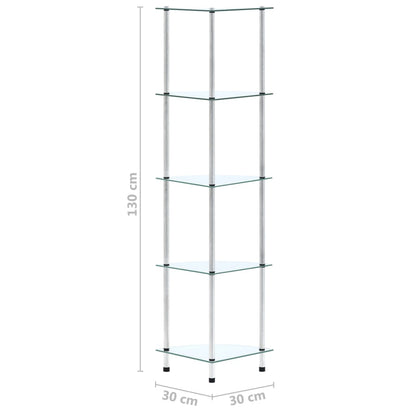 Hylla 5 hyllplan transparent 30x30x130 cm härdat glas