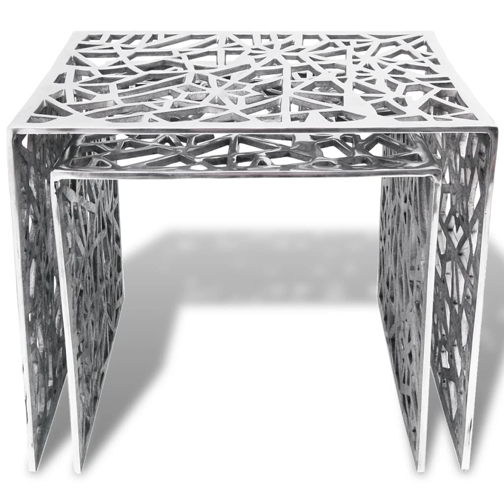 Tvådelat sats-sidobord fyrkantigt aluminium silver