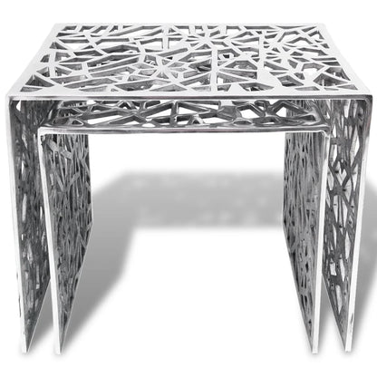 Tvådelat sats-sidobord fyrkantigt aluminium silver
