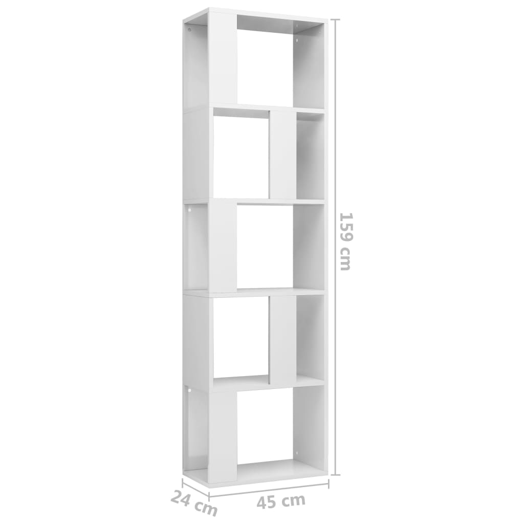 Bokhylla/Rumsavdelare vit högglans 45x24x159 cm konstruerat trä