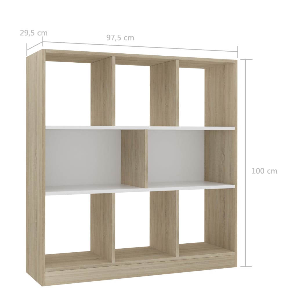 Bokskåp vit och sonoma-ek 97,5x29,5x100 cm konstruerat trä