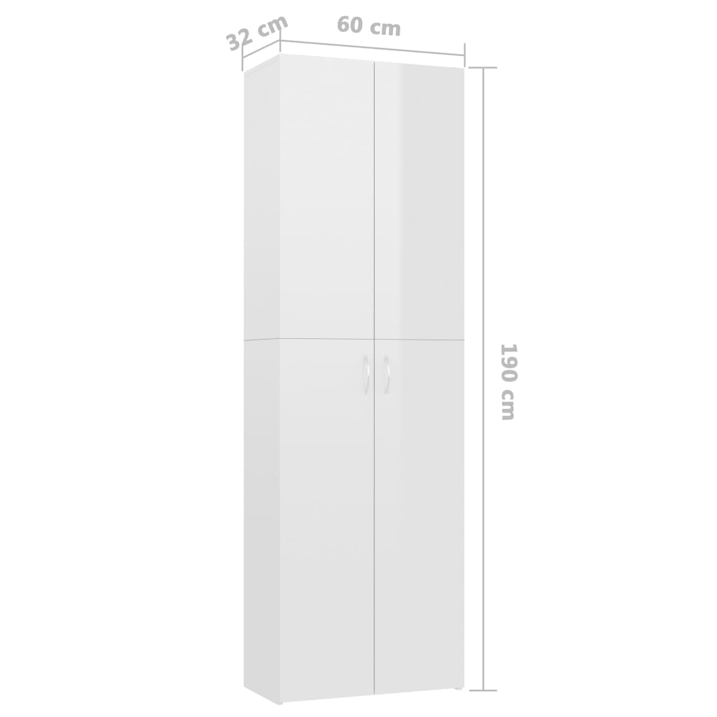 Kontorsskåp vit högglans 60x32x190 cm konstruerat trä