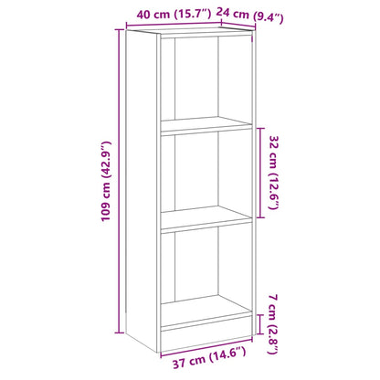 Bokhylla 3 hyllor vit 40x24x109 cm konstruerat trä