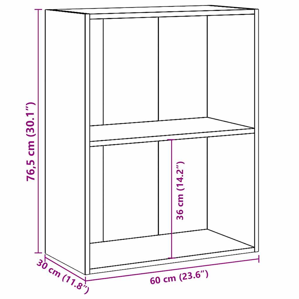 Bokhylla 2 hyllor betonggrå 60x30x76,5 cm konstruerat trä