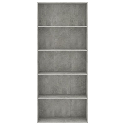 Bokhylla 5 hyllor betonggrå 80x30x189 cm konstruerat trä