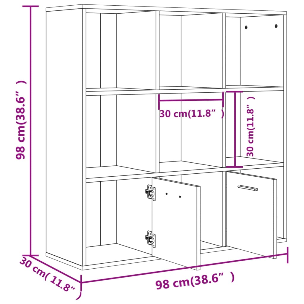 Bokhylla sonoma-ek 98x30x98 cm konstruerat trä