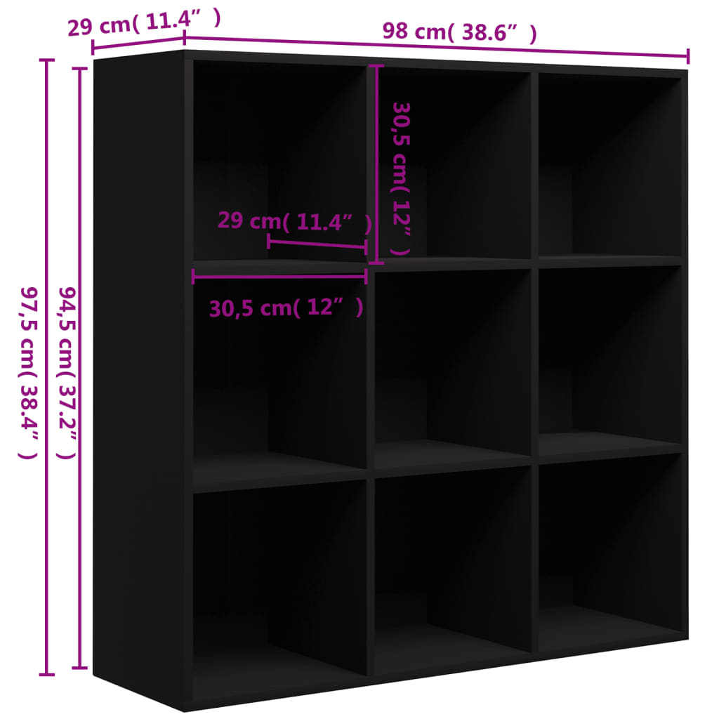 Bokhylla svart 98x29x97,5 cm konstruerat trä