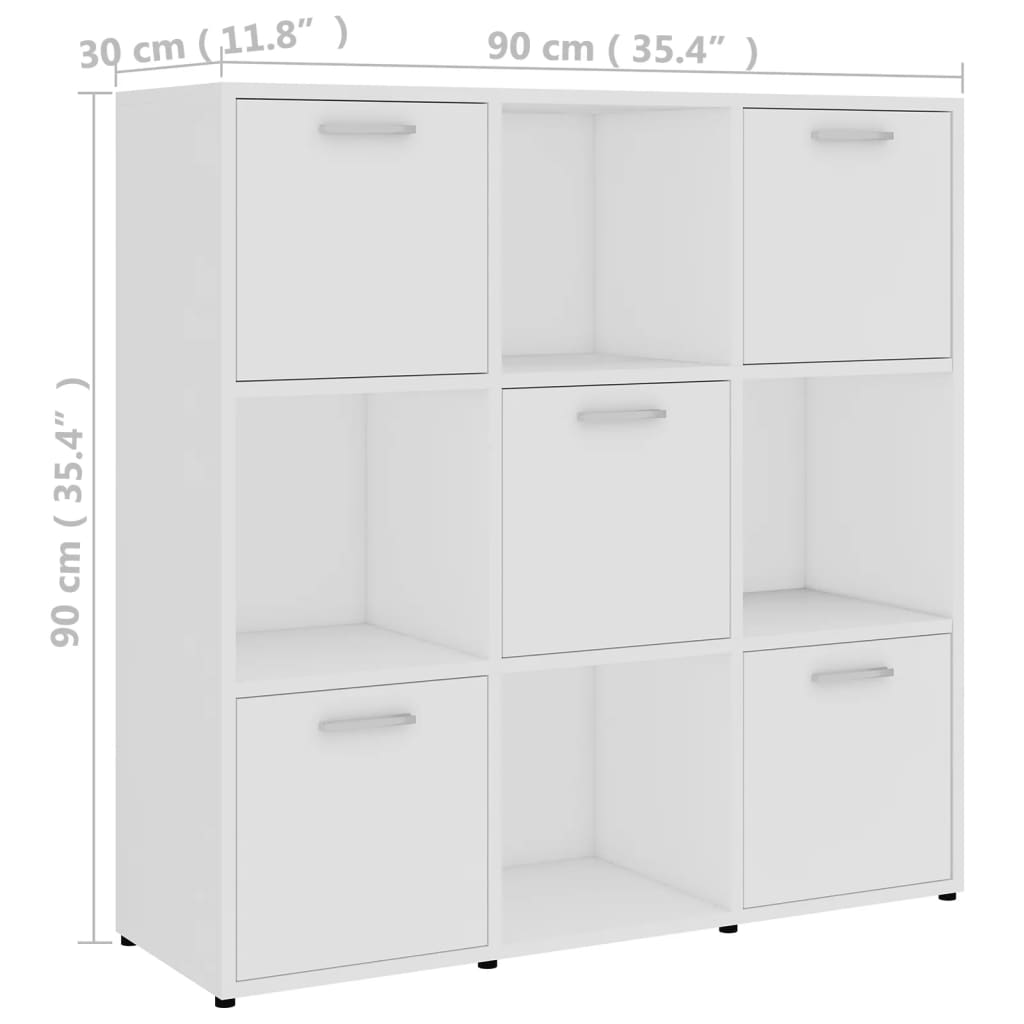 Bokhylla vit 90x30x90 cm konstruerat trä