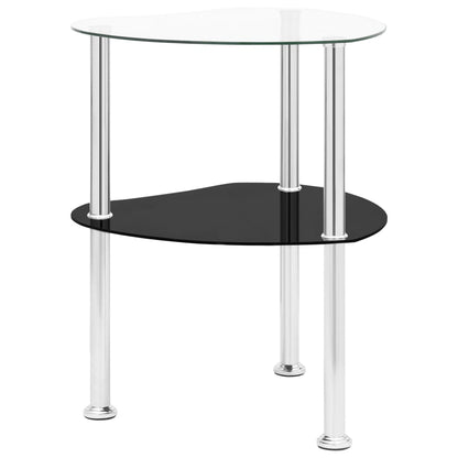 Sidobord med 2 hyllor transparent/svart 38x38x50 cm härdat glas