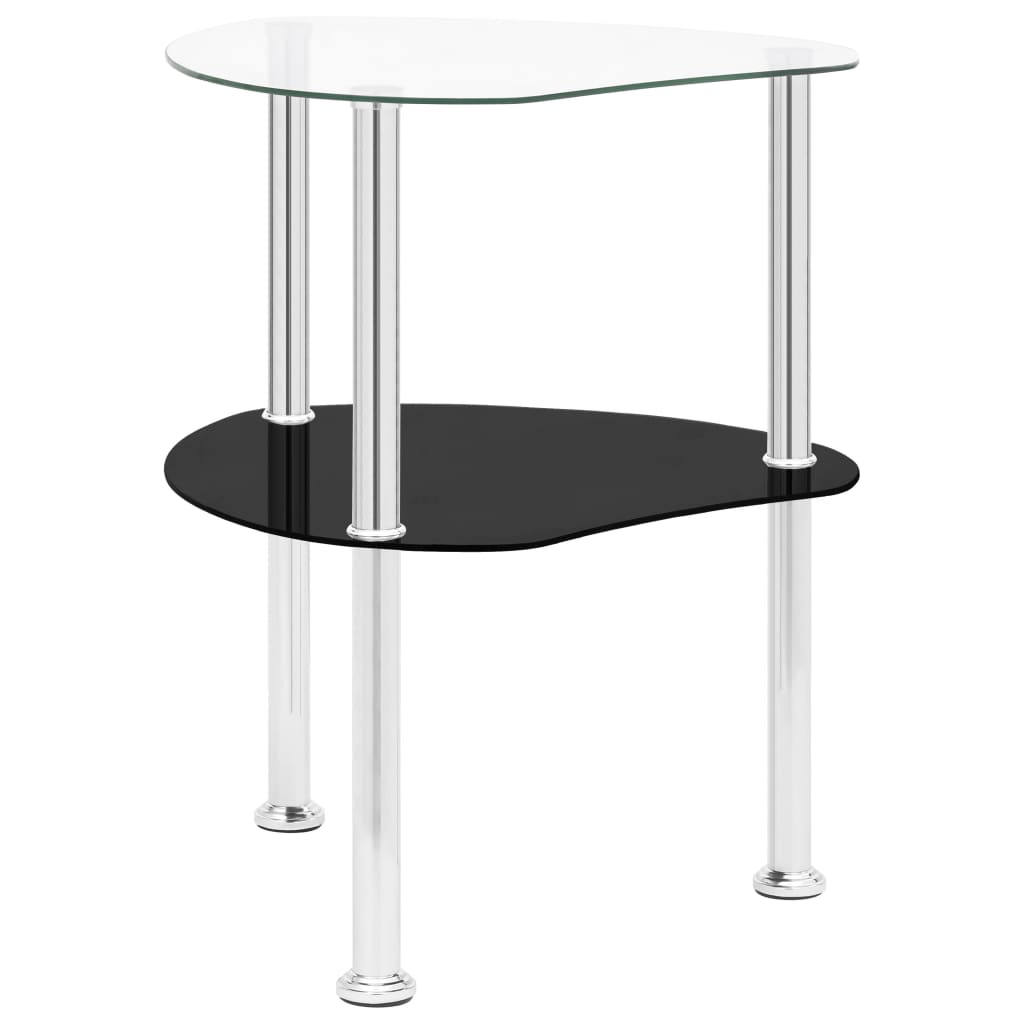 Sidobord med 2 hyllor transparent/svart 38x38x50 cm härdat glas