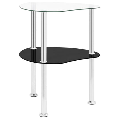 Sidobord med 2 hyllor transparent/svart 38x38x50 cm härdat glas