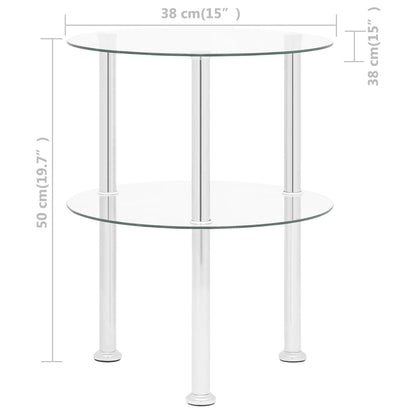 Sidobord med 2 hyllplan genomskinligt 38 cm härdat glas