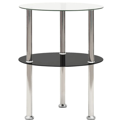 Sidobord med 2 hyllplan genomskinligt & svart 38 cm härdat glas