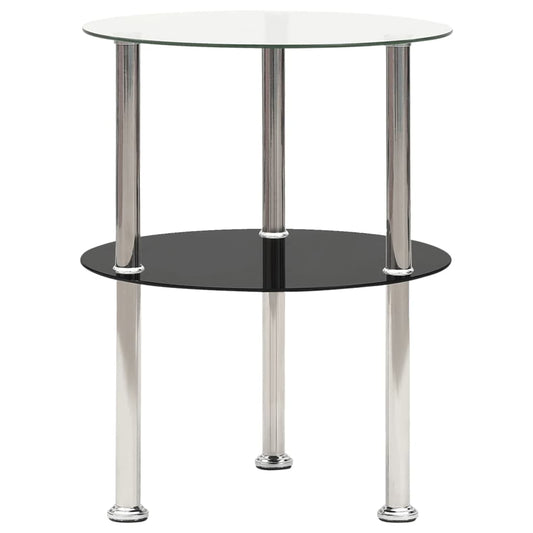 Sidobord med 2 hyllplan genomskinligt & svart 38 cm härdat glas