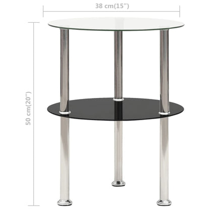 Sidobord med 2 hyllplan genomskinligt & svart 38 cm härdat glas