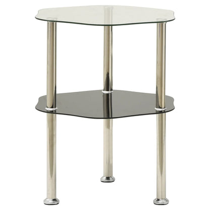 Sidobord med 2 hyllor transparent/svart 38x38x50 cm härdat glas