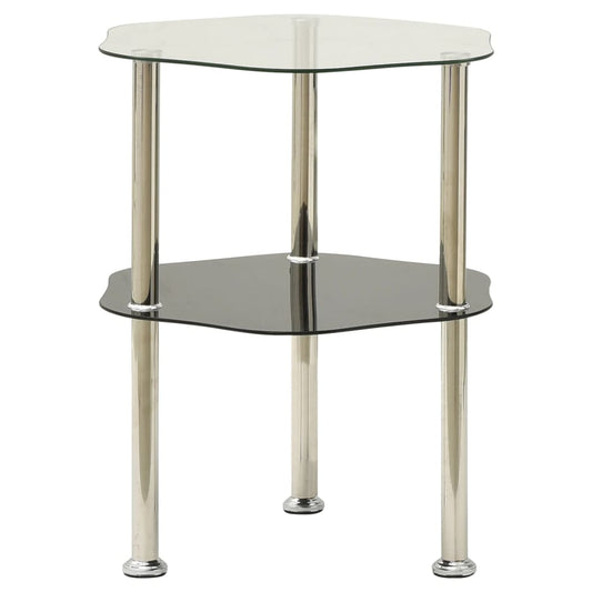 Sidobord med 2 hyllor transparent/svart 38x38x50 cm härdat glas