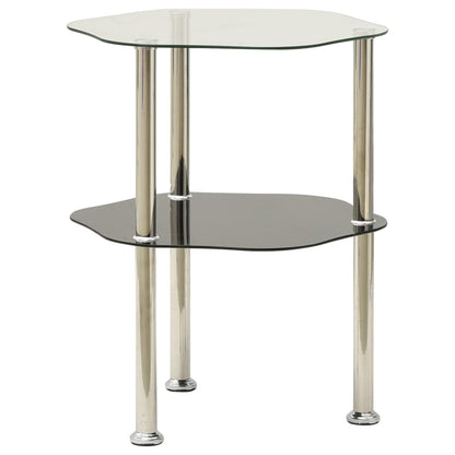 Sidobord med 2 hyllor transparent/svart 38x38x50 cm härdat glas