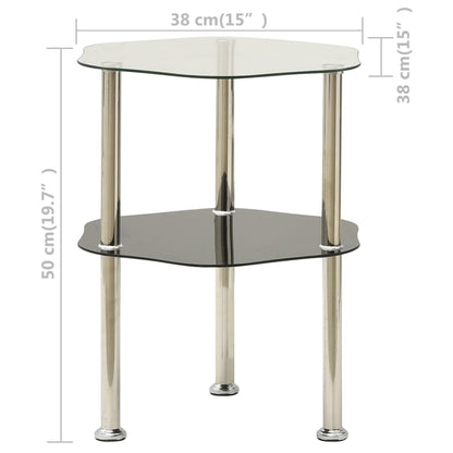Sidobord med 2 hyllor transparent/svart 38x38x50 cm härdat glas