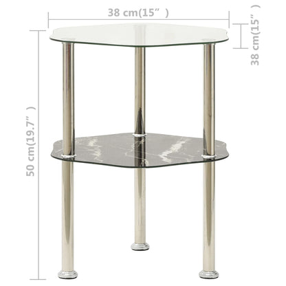 Sidobord med 2 hyllor transparent/svart 38x38x50 cm härdat glas