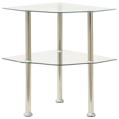 Sidobord med 2 hyllplan genomskinligt 38x38x50 cm härdat glas