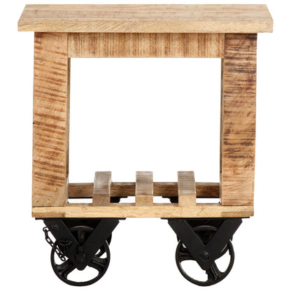 Sidobord med hjul 40x40x42 cm grovt mangoträ