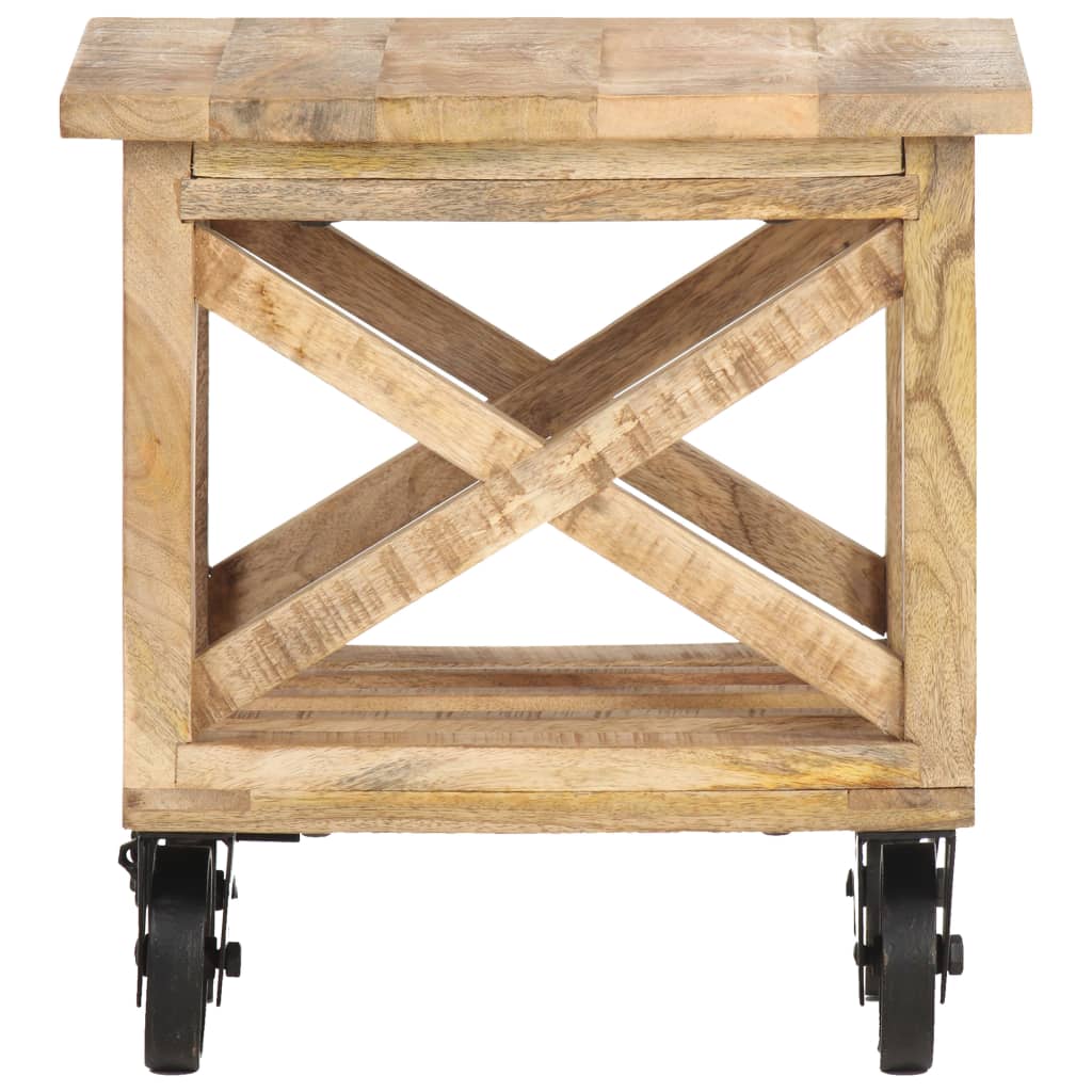 Sidobord med hjul 40x40x42 cm grovt mangoträ