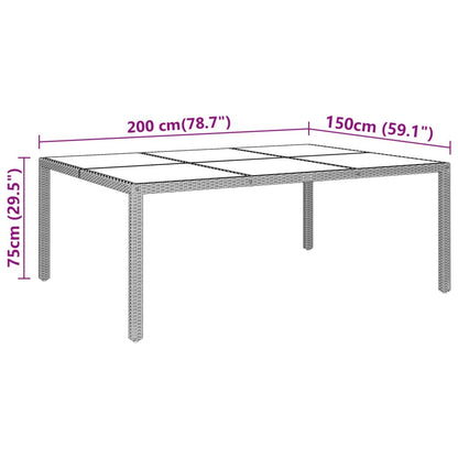 Trädgårdsbord 200x150x75 cm härdat glas och konstrotting grå