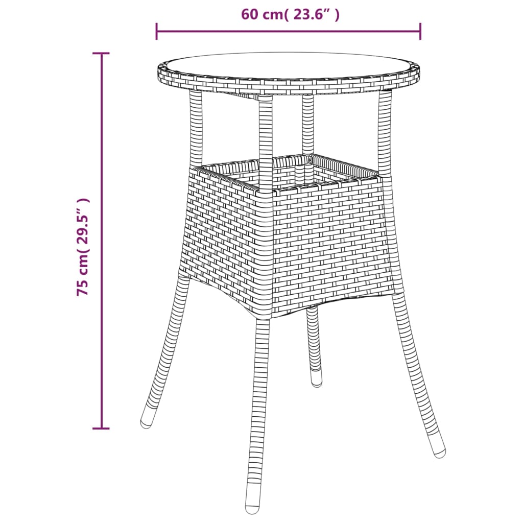 Trädgårdsbord Ø60x75 cm härdat glas och konstrotting svart