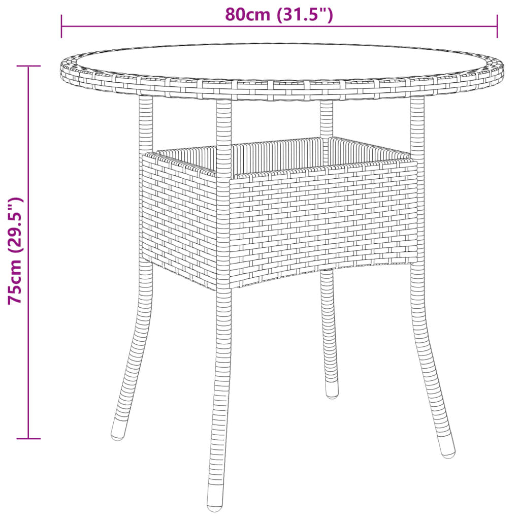 Trädgårdsbord Ø80x75 cm härdat glas och konstrotting brun