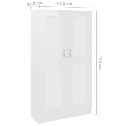 Bokskåp vit högglans 82,5x30,5x150 cm konstruerat trä