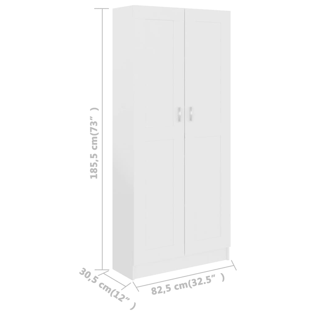 Bokskåp vit 82,5x30,5x185,5 cm konstruerat trä