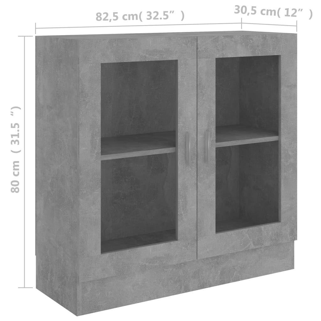 Vitrinskåp betonggrå 82,5x30,5x80 cm konstruerat trä