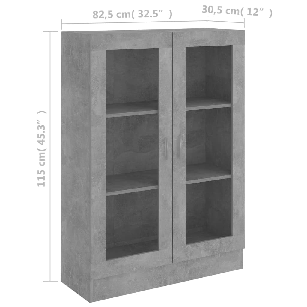 Vitrinskåp betonggrå 82,5x30,5x115 cm konstruerat trä