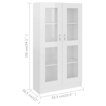 Vitrinskåp vit högglans 82,5x30,5x150 cm konstruerat trä