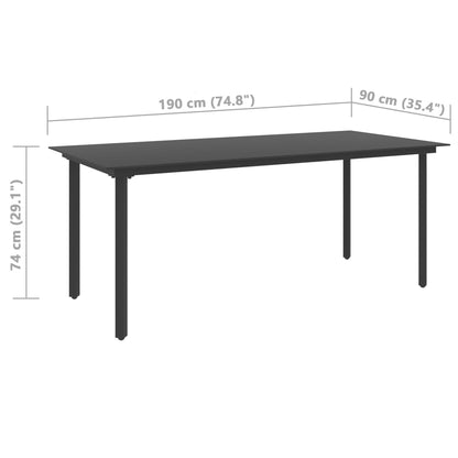 Trädgårdsbord svart 190x90x74 cm stål och glas