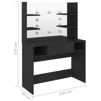 Sminkbord med LED-belysning 100x40x135 cm MDF svart