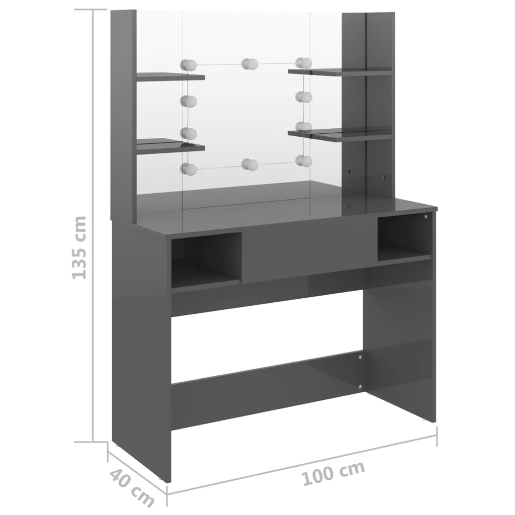 Sminkbord med LED-belysning 100x40x135 cm MDF grå